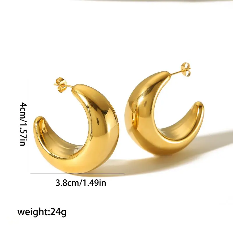 1 paire de boucles d'oreilles à tige en acier inoxydable plaqué or 18 carats pour femme, style classique et simple, couleur unie, en forme de C h5 Image2